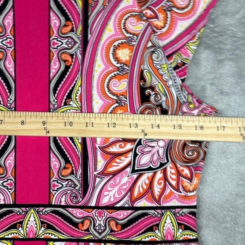 Apt. 9 Pink Paisley Cap Sleeve Sheath Dress Petite Medium PM Geometric Border - Picture 5 of 7